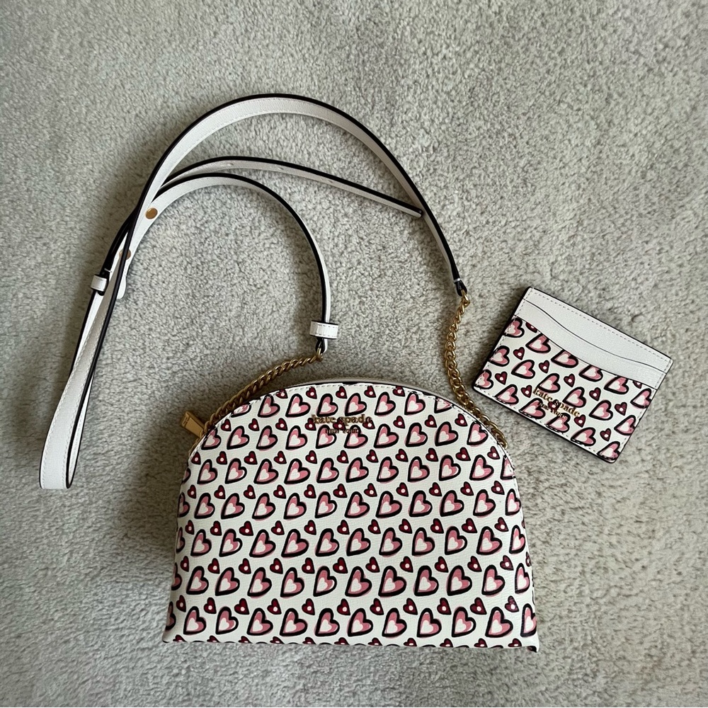 Kate Spade Heart Print Crossbody Bag + Card Holder Set Bundle
